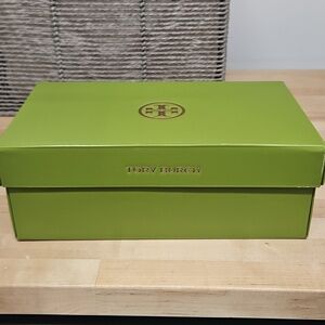 Authentic Tory Burch Signature Green Shoebox & Matching Dust Bag Set